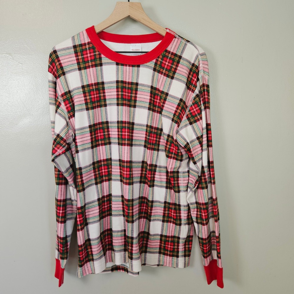 Hanna Anderson Holiday Plaid PJ Long Sleeve Top Adult Sz L Red Christmas